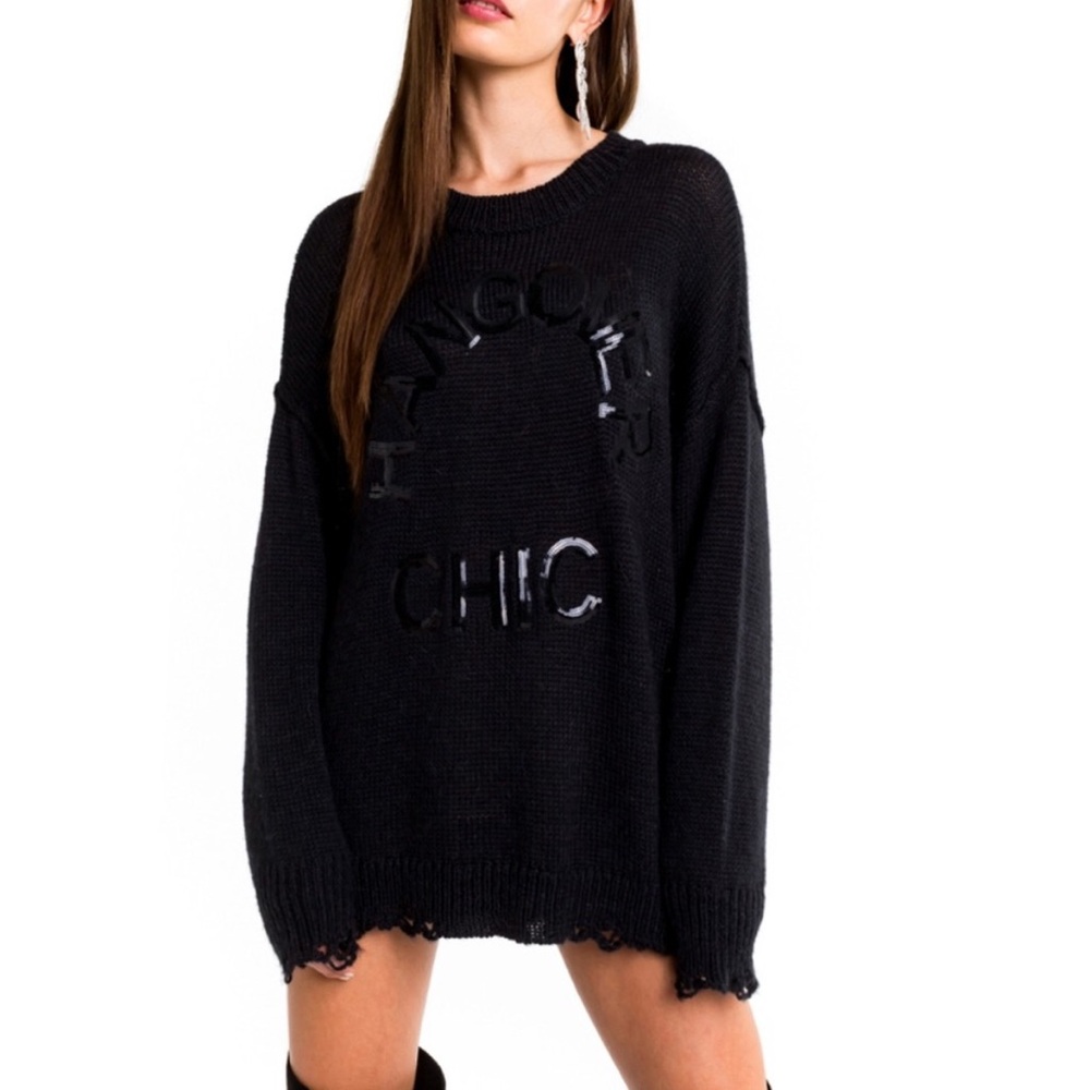 Wildfox Black Oversized Sweater with Hangover Chic black on black NWOT size M